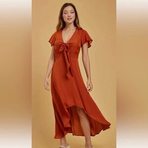 Francesca's Collections Blue Rain Rust orange Asymmetrical High-Low Sundress